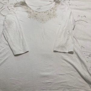 White embroidered J jill tunic LP 3/4 sleeves NNT